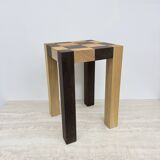 Vintage solid wooden side table chess style , 1970s