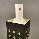 Space-Age square hanging lamp in white and black lacquered metal.