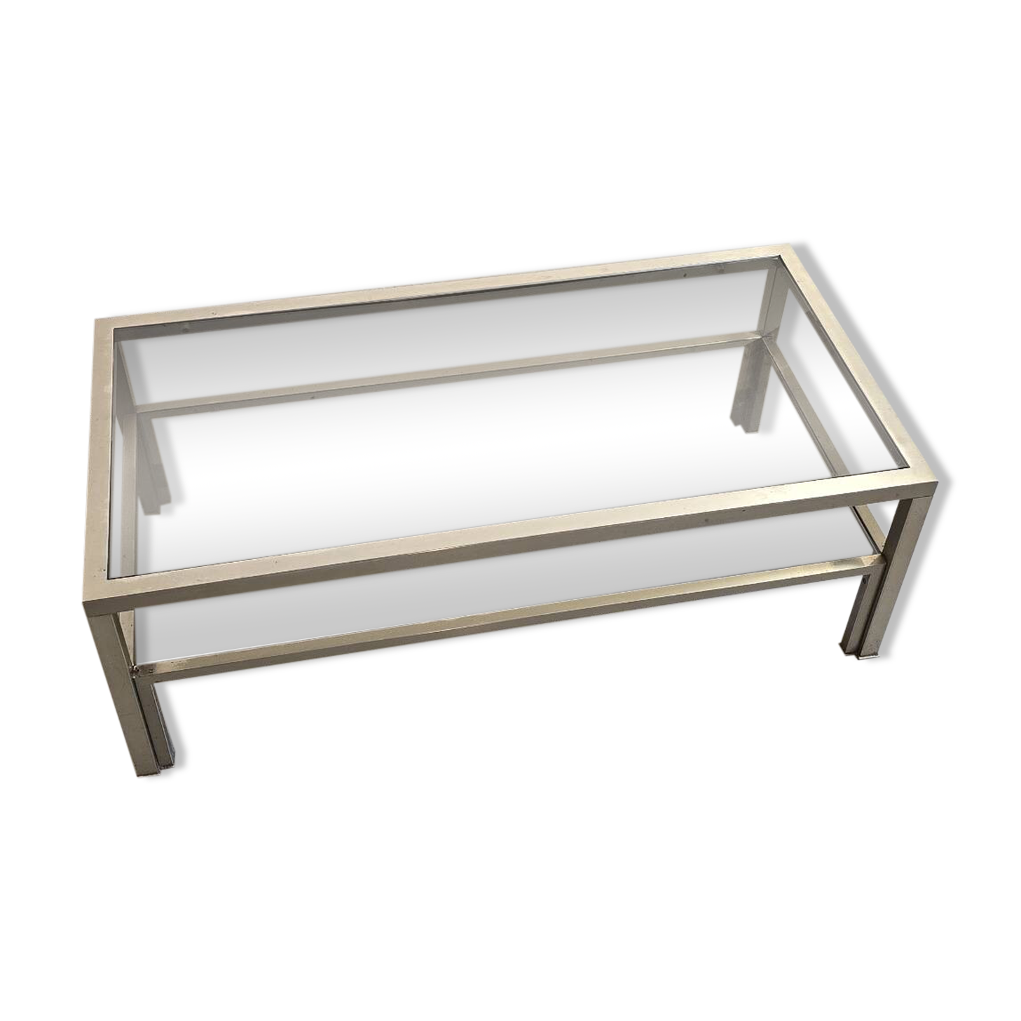 Double-top coffee table with smoked glass top and chromed steel 1970