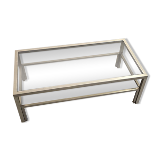 Table basse double plateau verre fumé acier chromé 1970