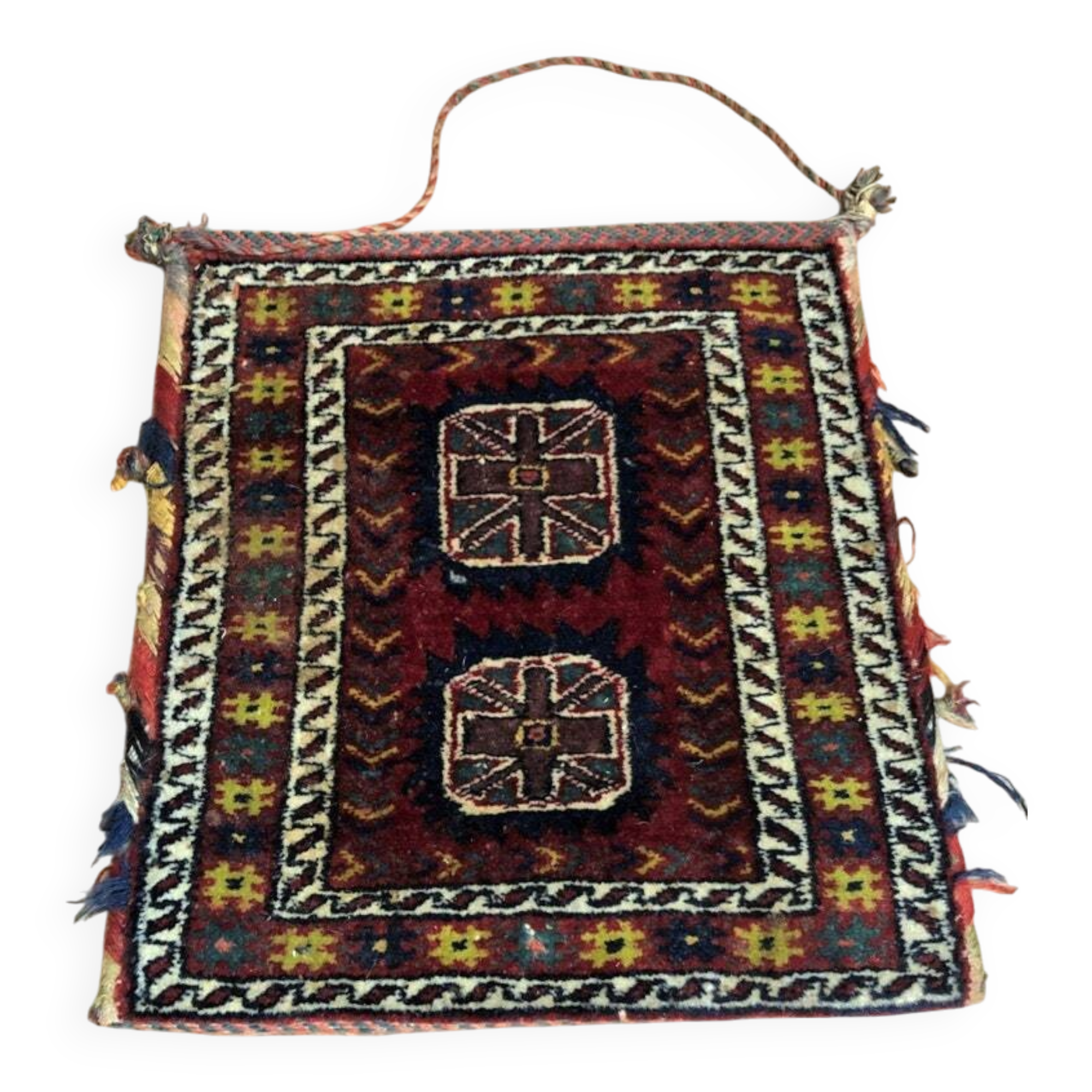 Vintage Handmade Wool Carpet Bag: Oriental Tribal Art Shoulder Bag
