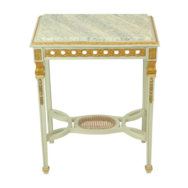 Console d'appoint ancienne en marbre vert doré d'époque Louis XVI