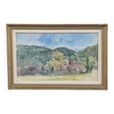Vintage watercolor – Village at the foot of the hills