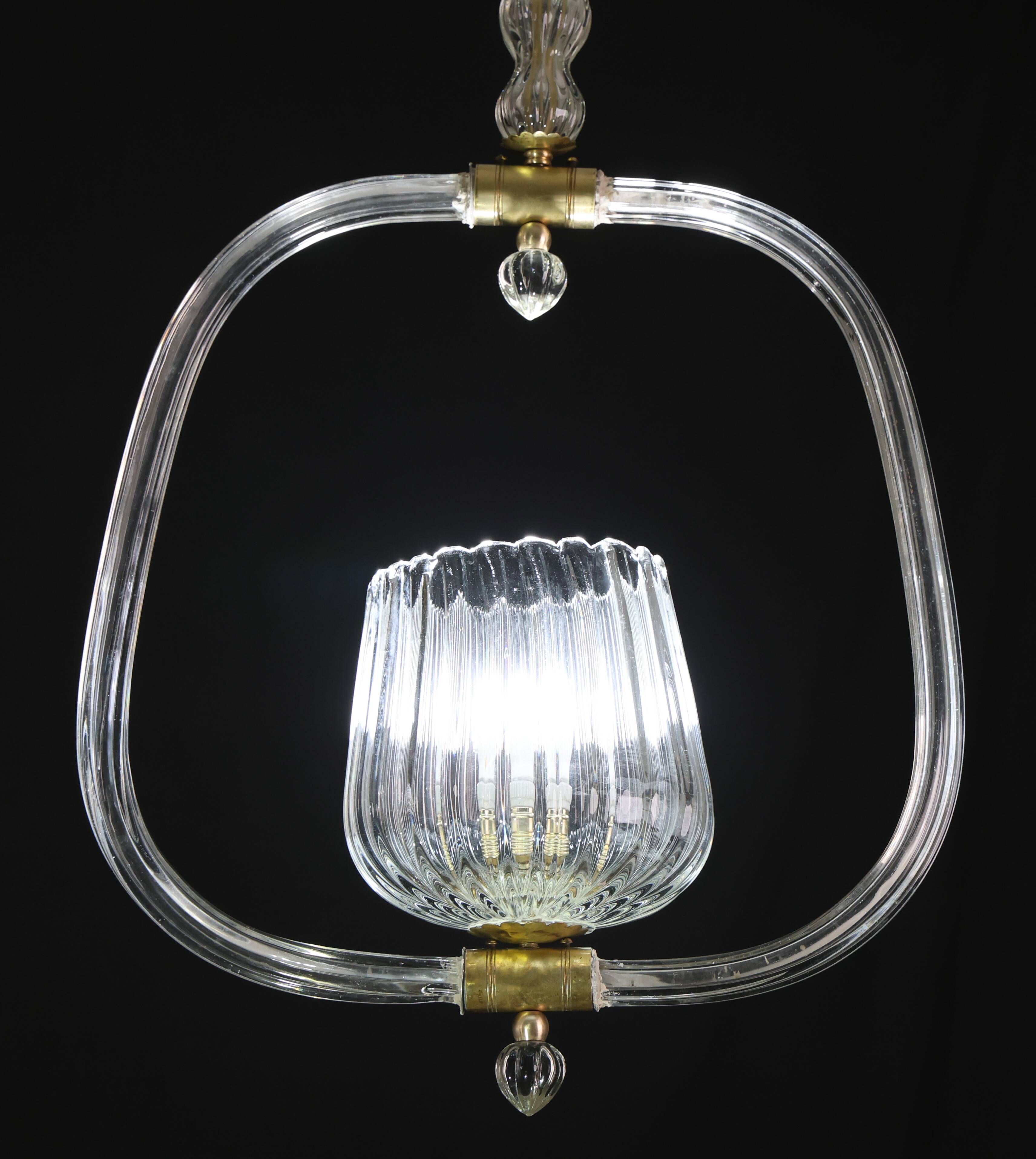 Charming Murano Glass Art Deco Pendant Chandelier by Ercole Barovier, 1940s