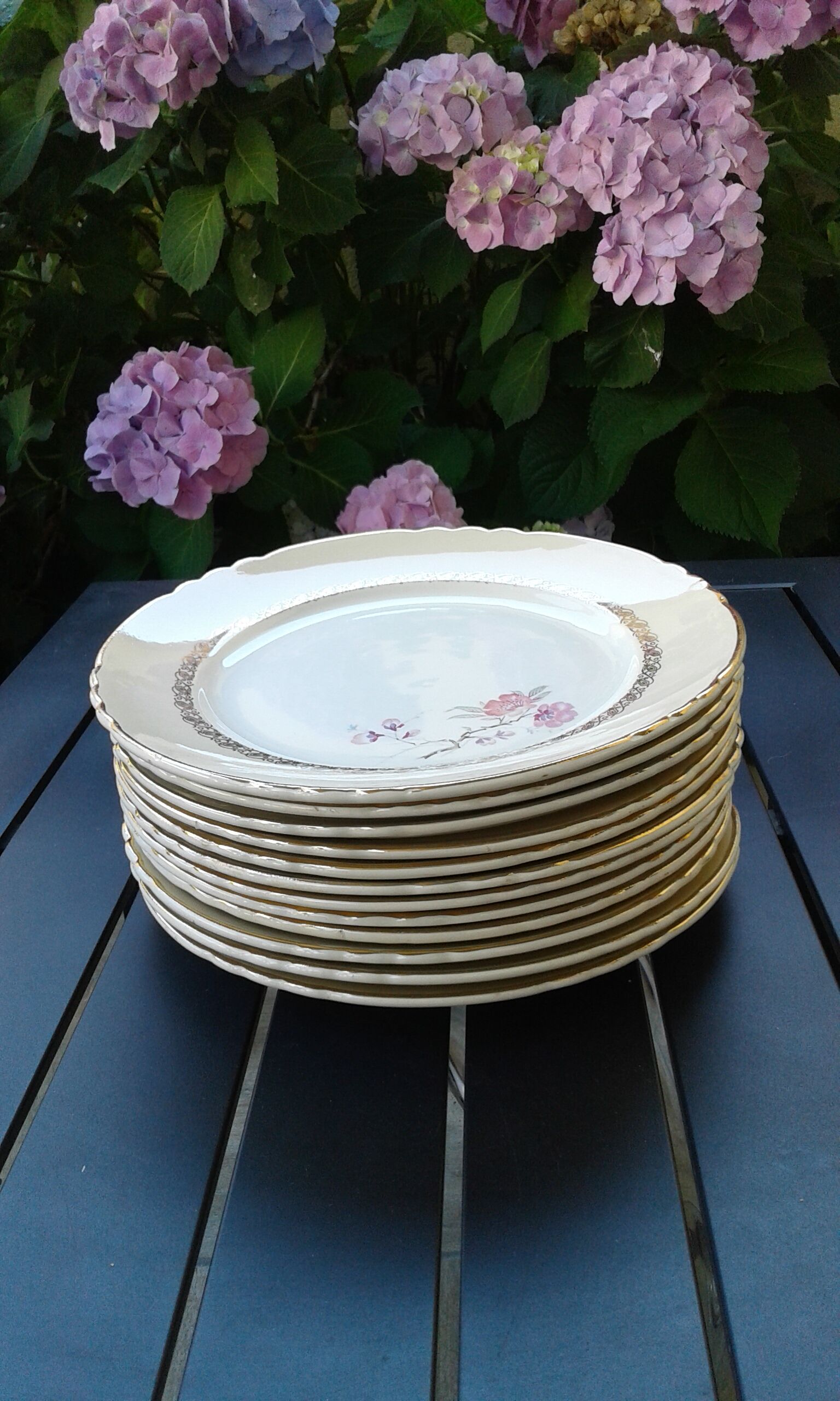 Set of 12 flat plates decors flowers vintage