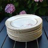 Set of 12 flat plates decors flowers vintage