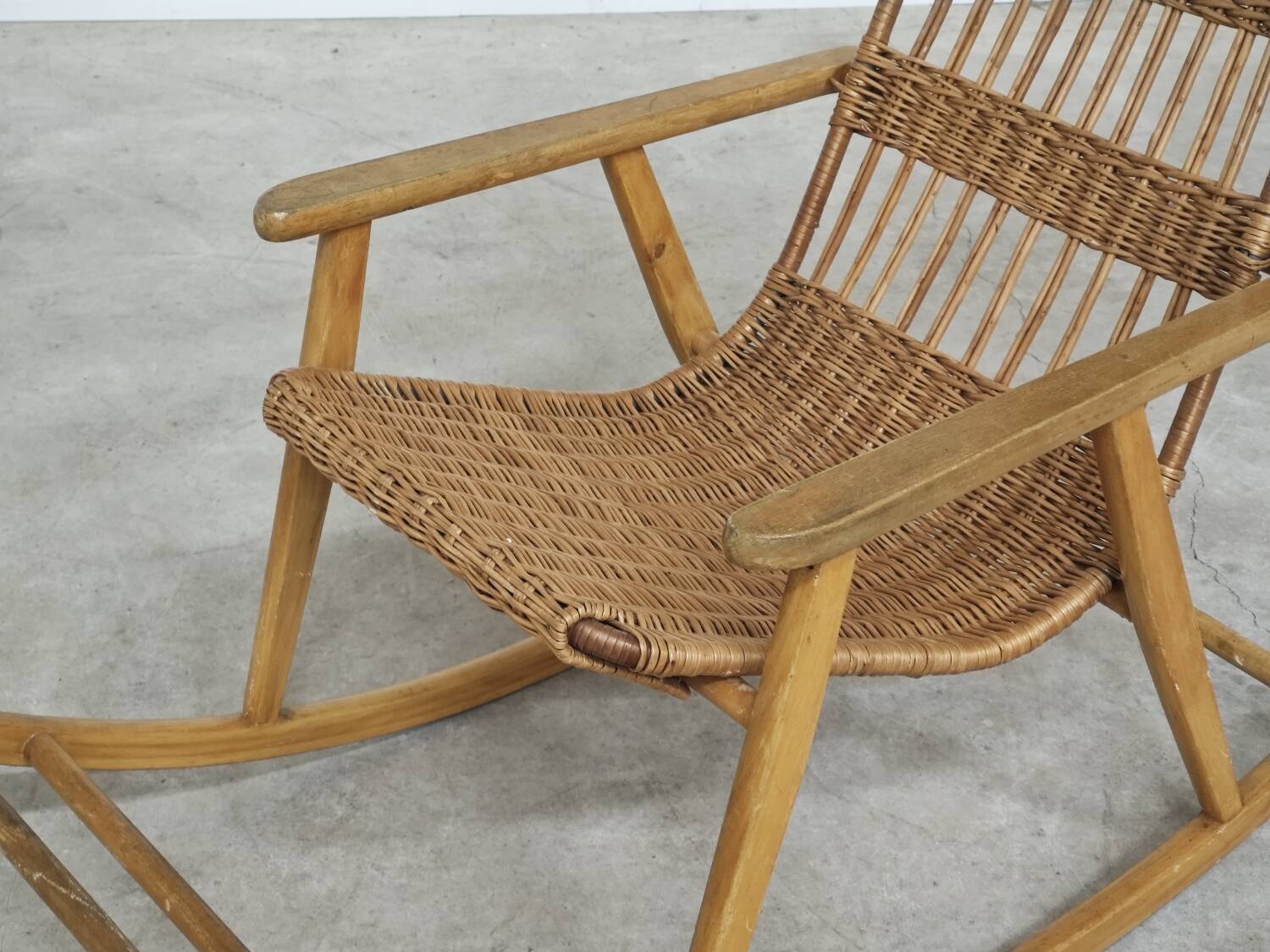 Rocking chair made of wood and wicker by ULUV from Czechoslovakia 1970