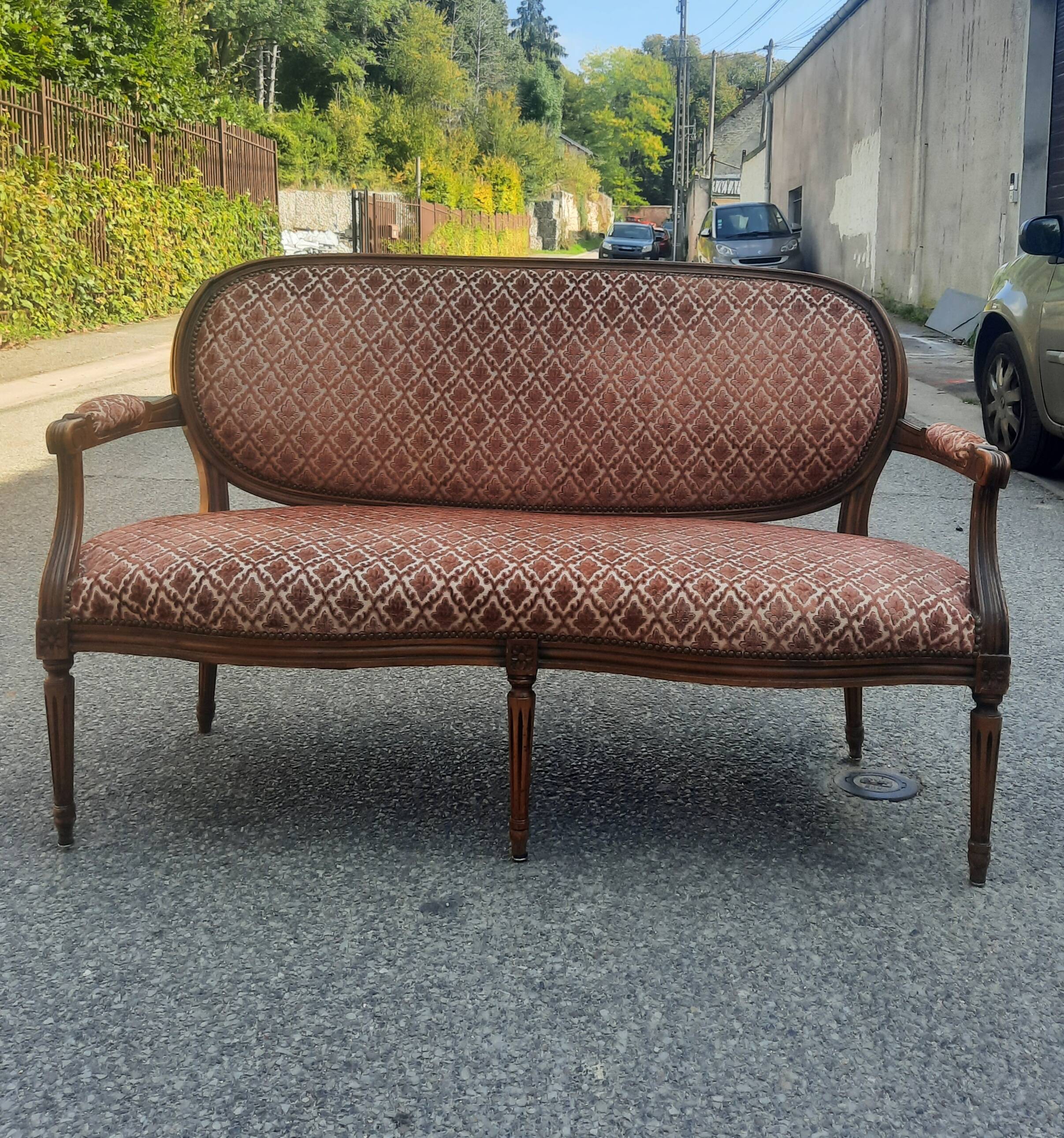 Louis XVI style sofa in natural wood