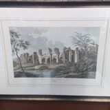 Old Color Lithograph “Roman Aqueduct Fréjus” + Black Wood Frame #A686