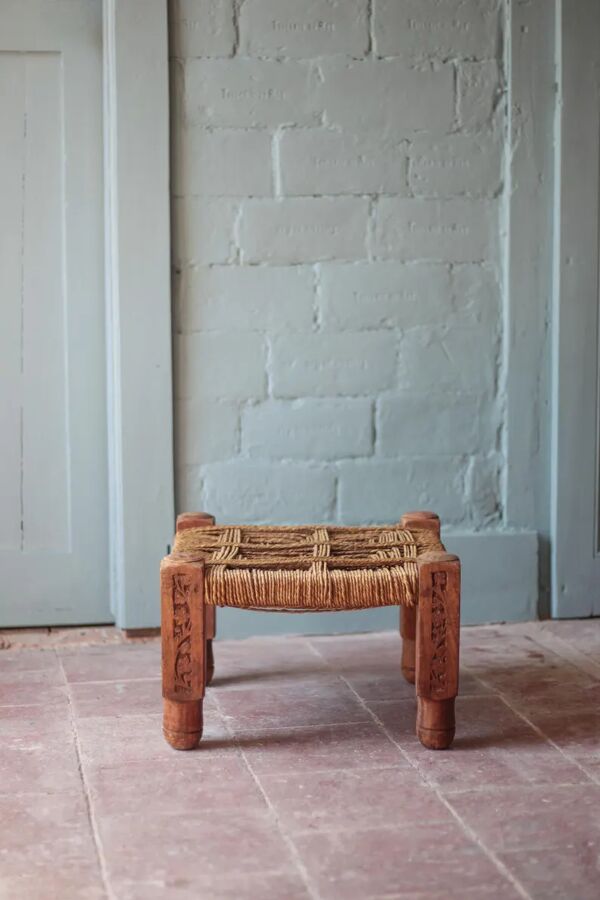 Tabouret vintage, tabouret bois avec cordes, tabouret bas, tabouret ethnique, décoration intérieur, stool