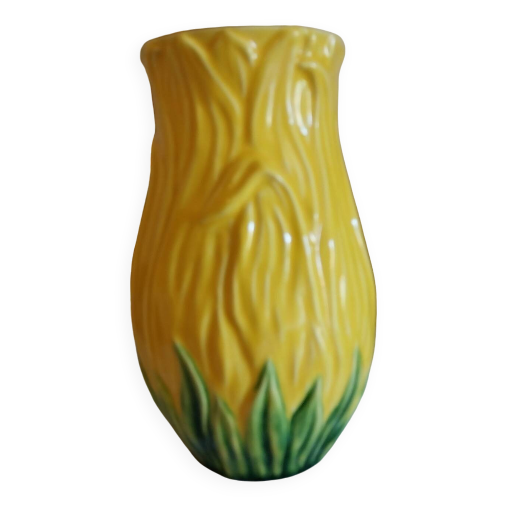 Barbotine vase with sunflower decor