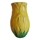 Barbotine vase with sunflower decor