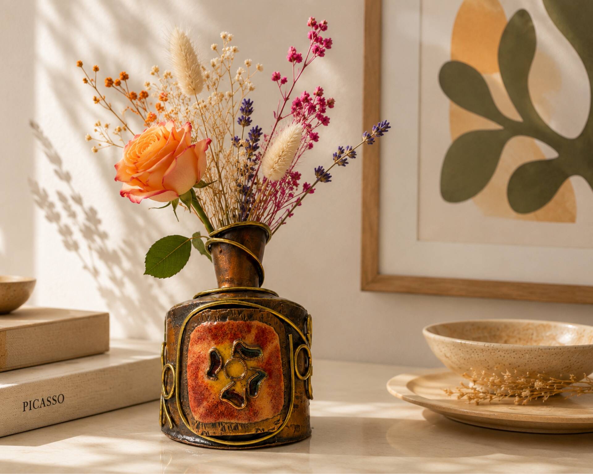 Petit vase soliflore vintage en bronze émaillé – 70’s