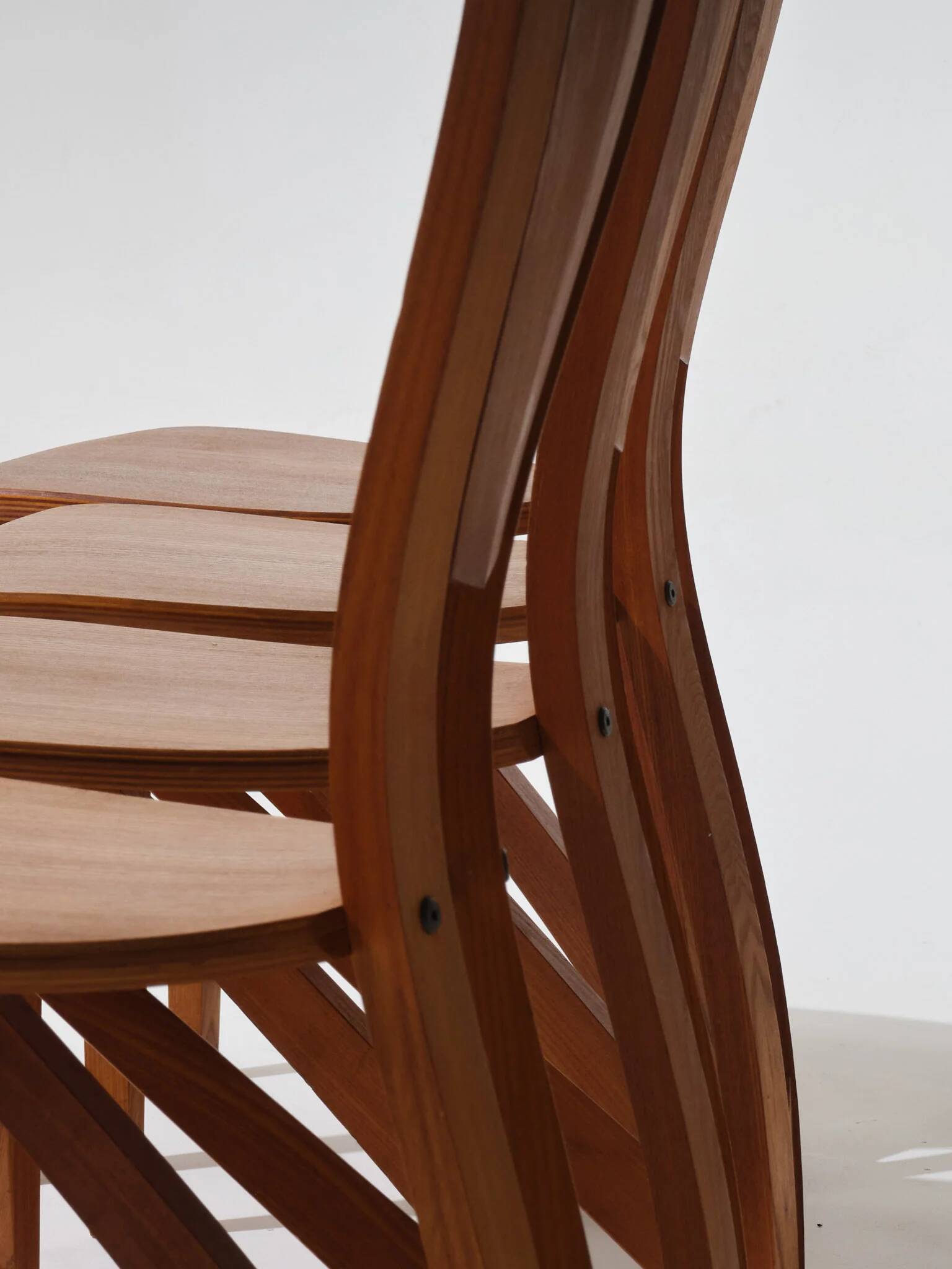 Set of 4 solid elm chairs, Maison Seltz, 1980s