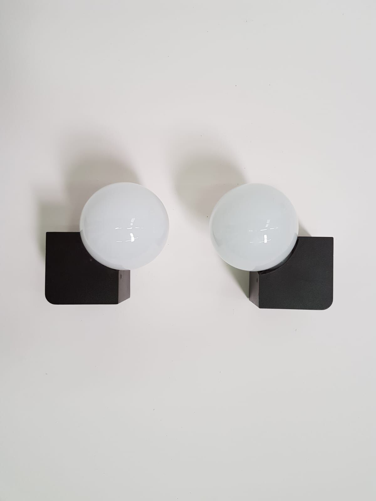 Pair of vintage opalin glass and plastic wall light  from the 1970s