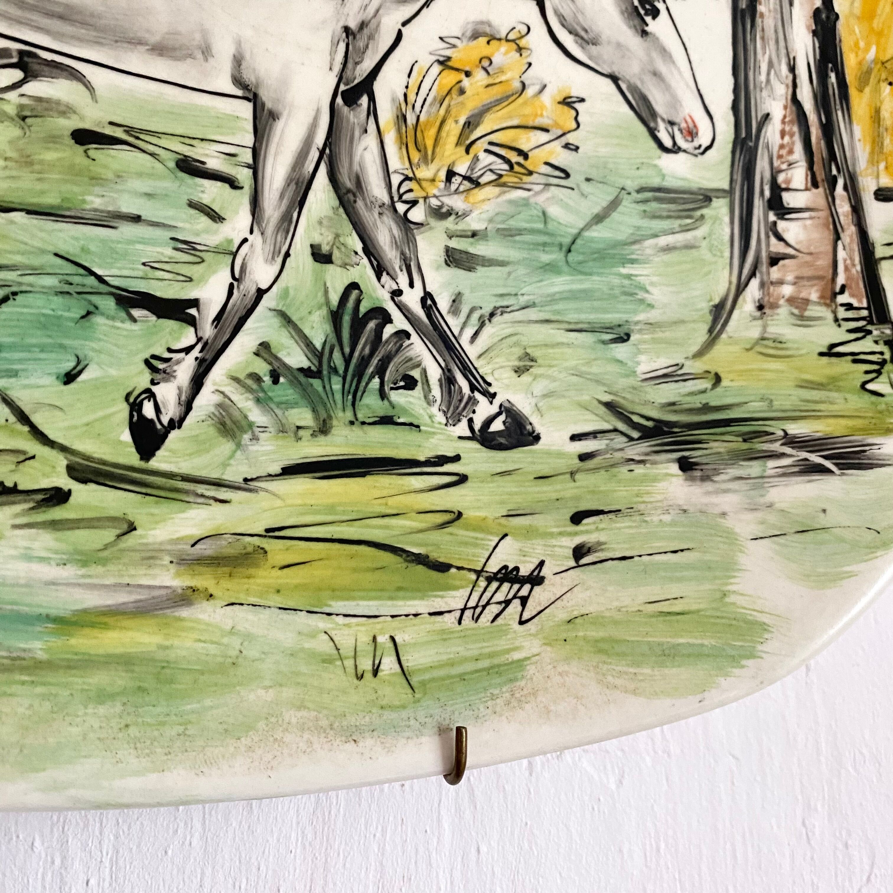 Decorative horse plate signed from the 60s-70s