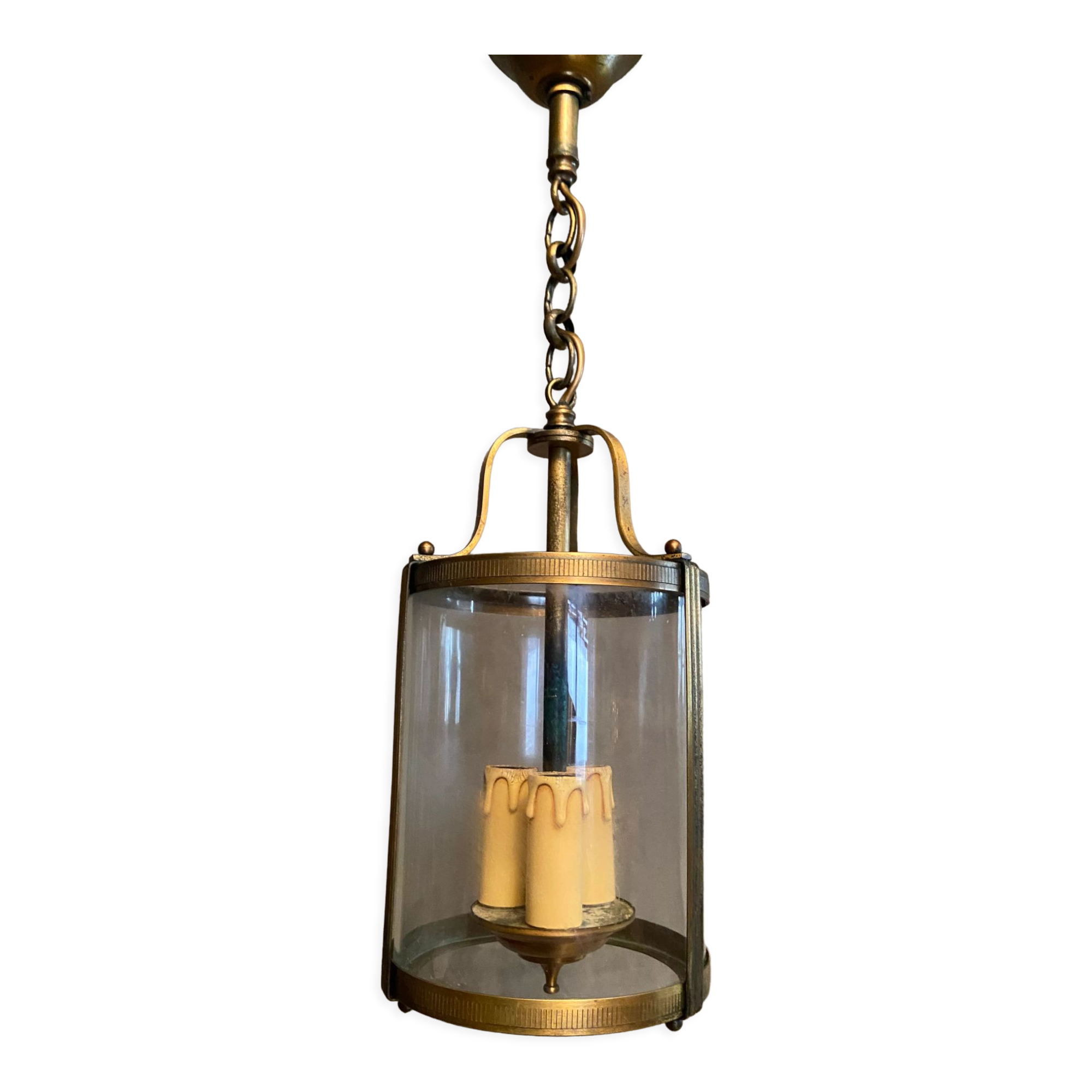 Brass vestibule lantern chandelier and glass cylinder
