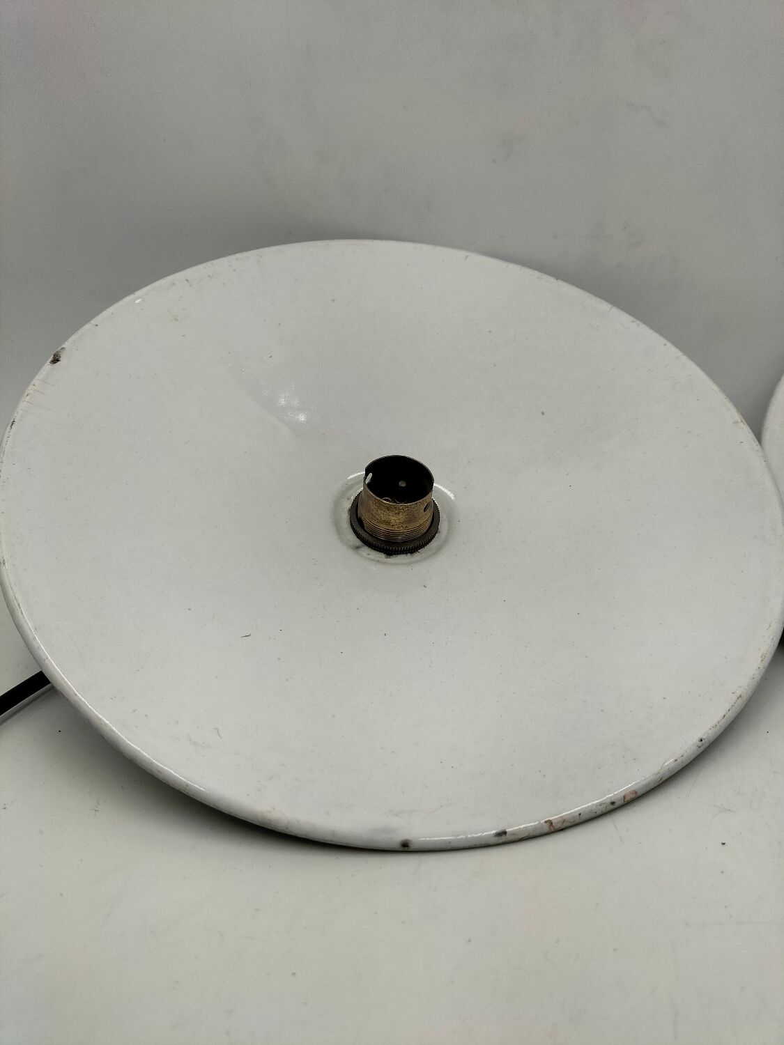 Pair of enamelled metal pendant lights