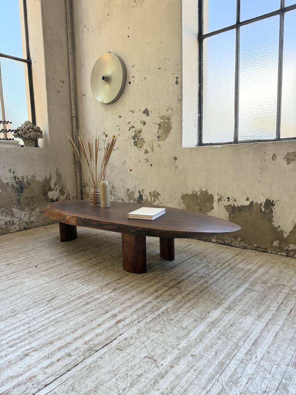 Table basse années 50 plateau bois exotique XXL