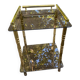 Vintage side table with smoked glass and sculpted golden brass, Hollywood Regency style.