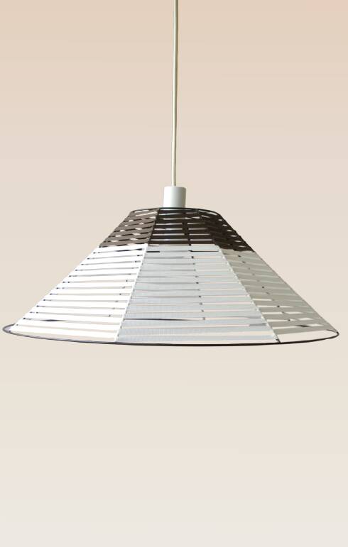 Woven bell suspension on metal structure.