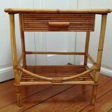 Rattan and vintage bamboo bedside table