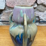 Art Deco flamed stoneware vase with 3 handles