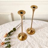 Pair of Scandinavian candlesticks in gilded brass H 23 cm