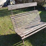 Garden bench wooden slats with headrest