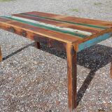 Polychrome teak dining table for 8 to 10 people