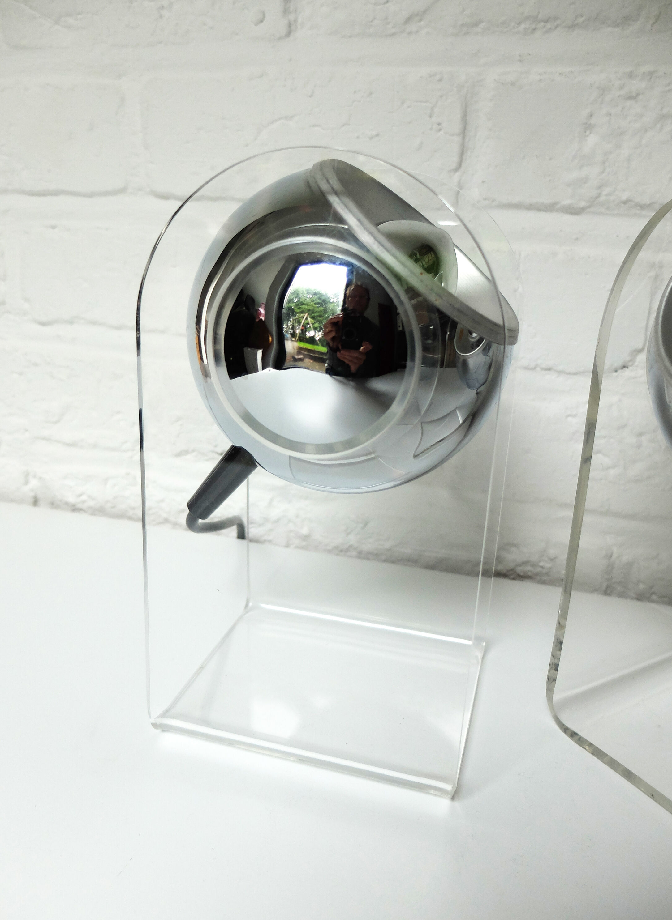 Space Age  sphere plexiglass table lamps pair, 1960-70s