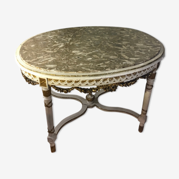 Table de milieu en bois doré avec plateau en marbre style Louis XVI