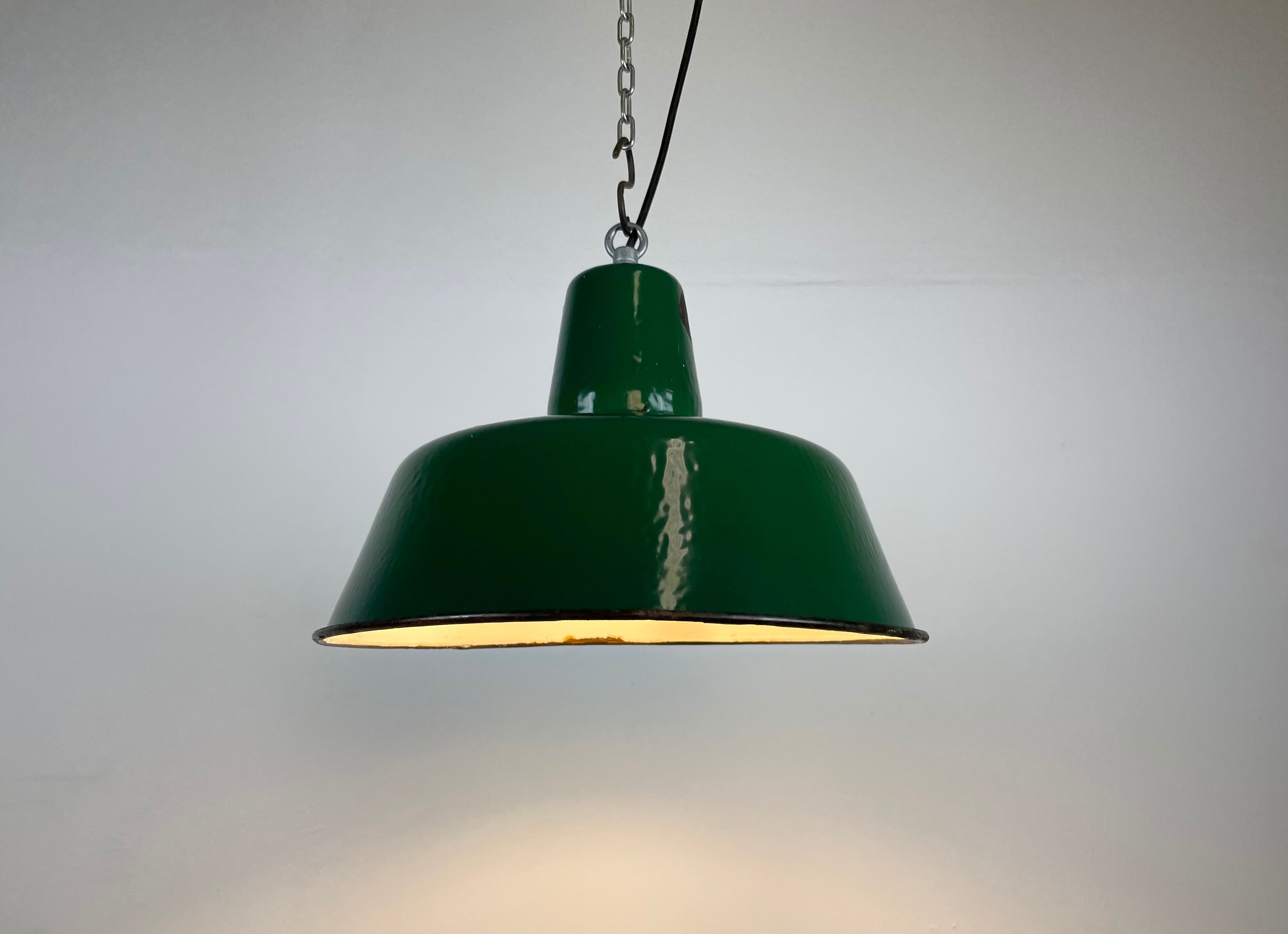 Industrial Green Enamel Pendant Lamp, 1960s