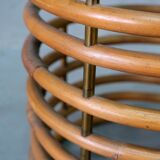 Mid-century bamboo and brass rocking chair and side table from fm, 1950s, set of 2.