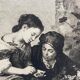 B.Esteban Murillo, "Les Marchands De Fruits", engraving by Albert Artigue, XIX