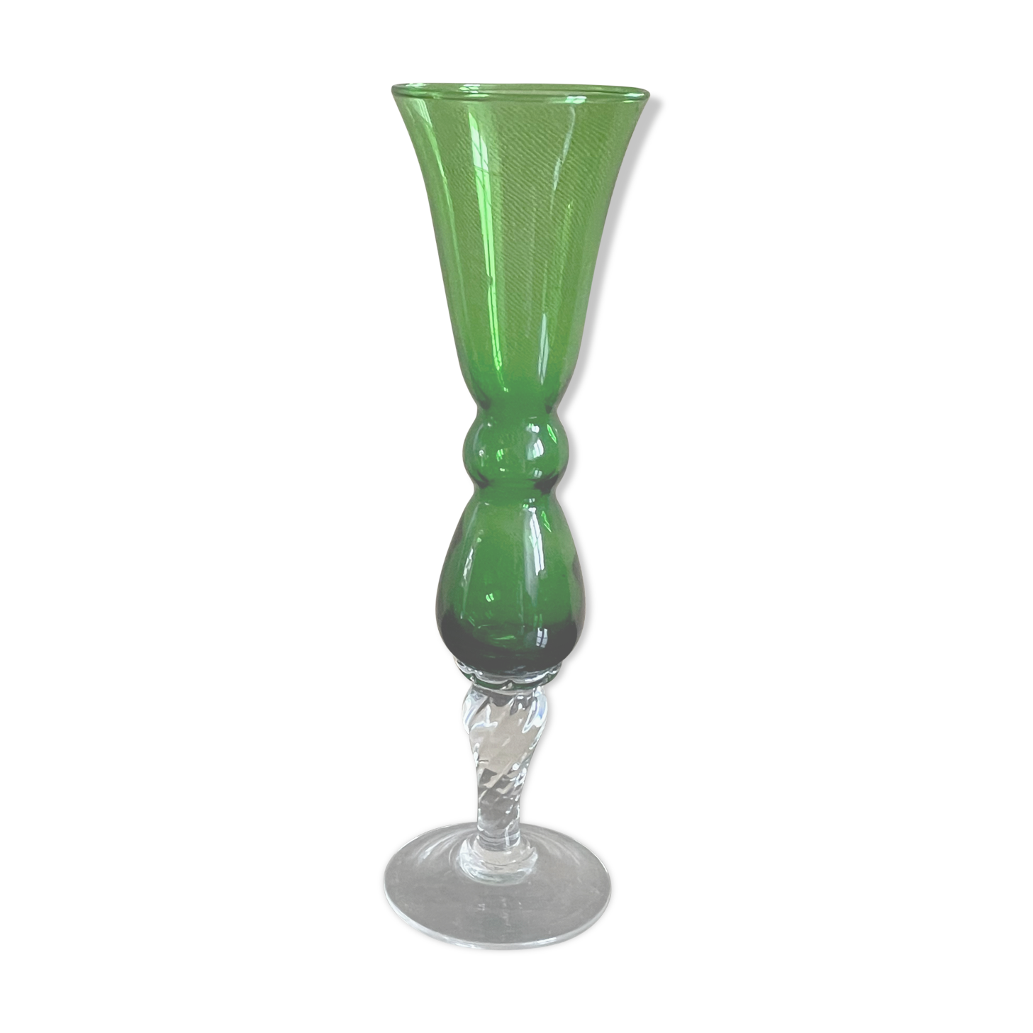 Green soliflore vase in vintage glass