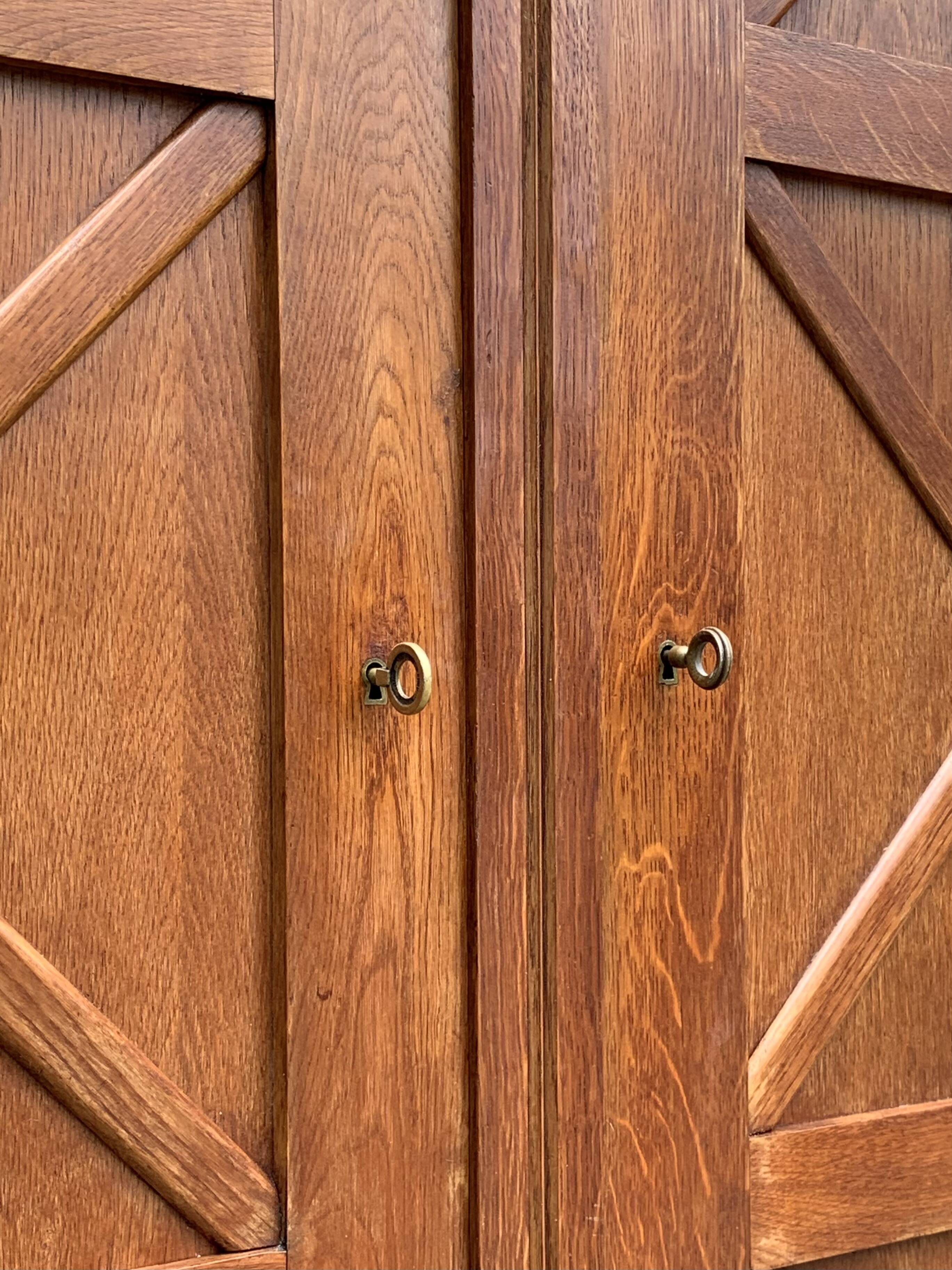 Vintage solid oak cross-braced wardrobe 1940