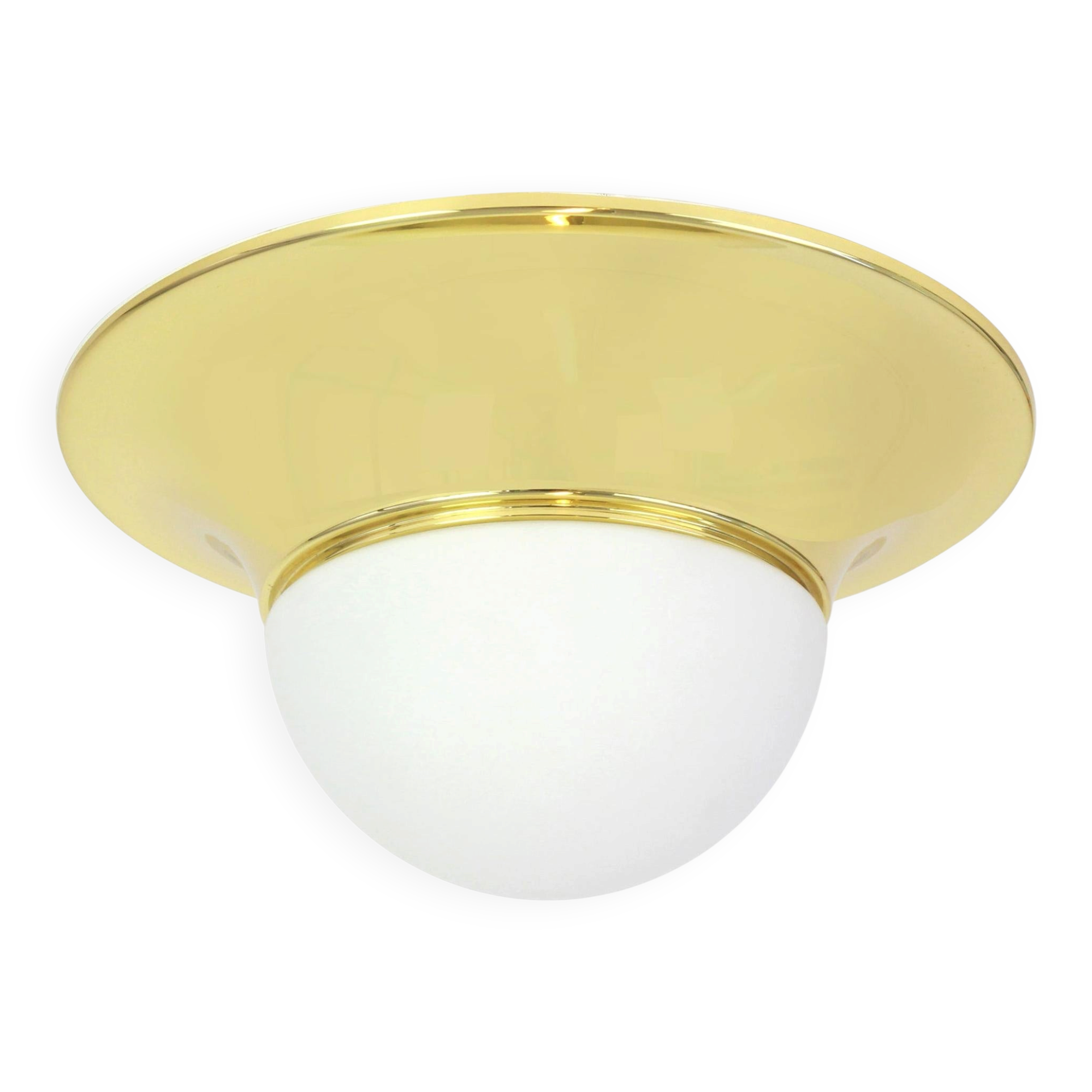Large UFO ceiling light in brass and glass, Limburg, Germany, 1970s.