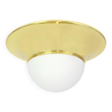 Large UFO ceiling light in brass and glass, Limburg, Germany, 1970s.