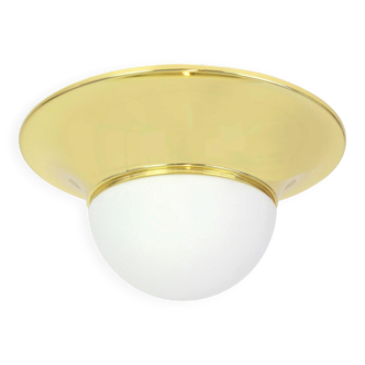 Large UFO ceiling light in brass and glass, Limburg, Germany, 1970s.