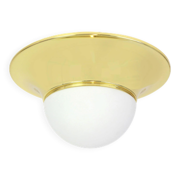 Large UFO ceiling light in brass and glass, Limburg, Germany, 1970s.