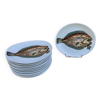 11 fish plates Pillivuyt porcelain