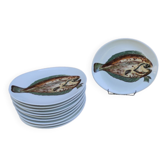 11 assiettes à poisson Pillivuyt porcelaine