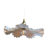 Vintage suspension lamp in pleated opaline