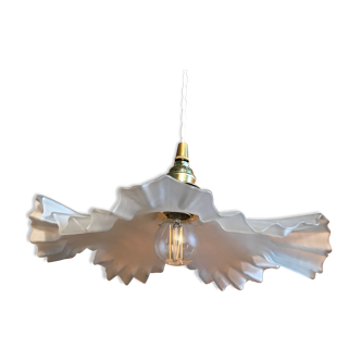 Vintage suspension lamp in pleated opaline