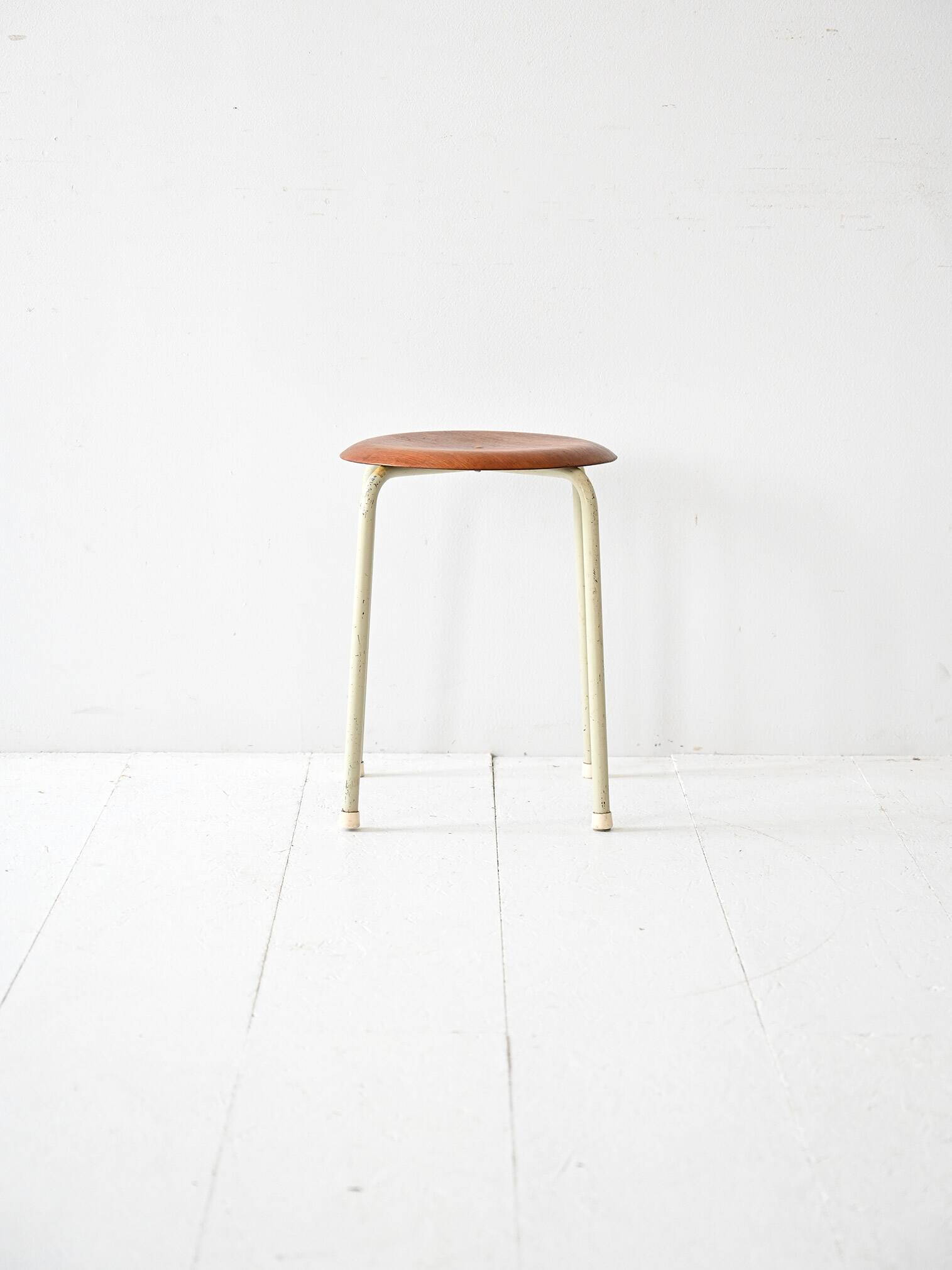 Tabouret scandinave en métal et teck, années 60