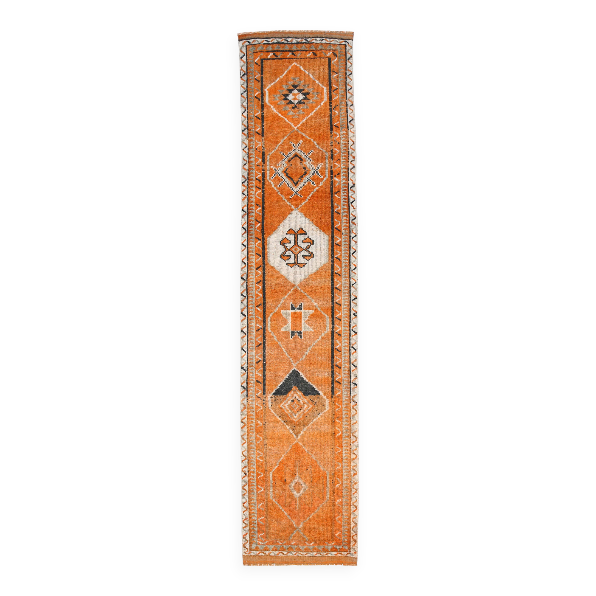 Beige & Orange Vintage Runner Rug, 83x383Cm