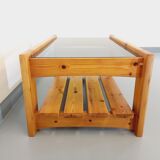 Vintage coffee table in pine and smoked glass from the 70s 80s