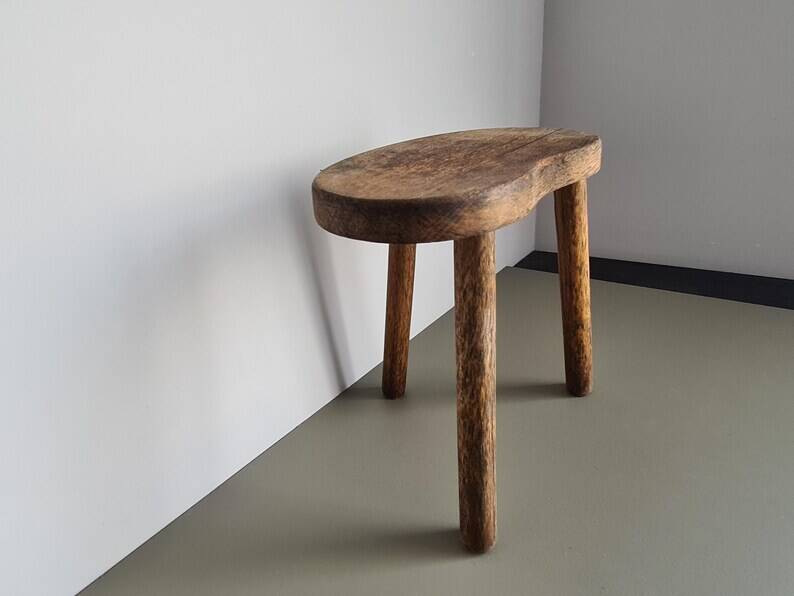 Vintage French Wooden Tripod Stool