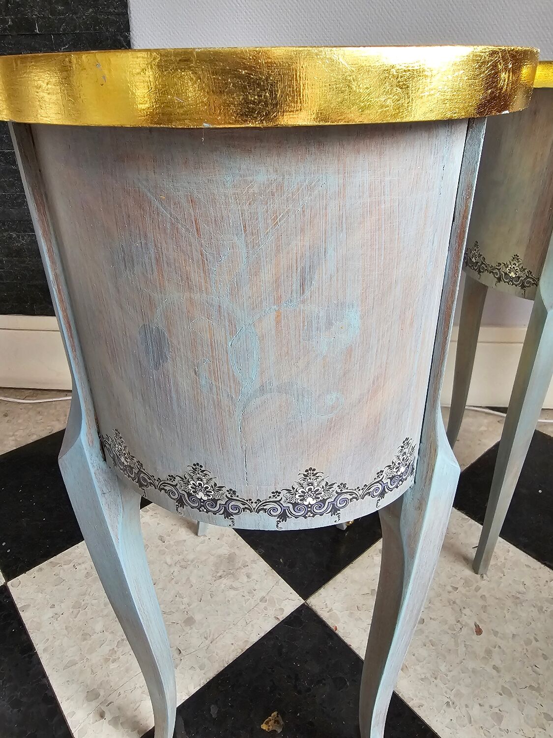Louis XV style bedside table in marquetry